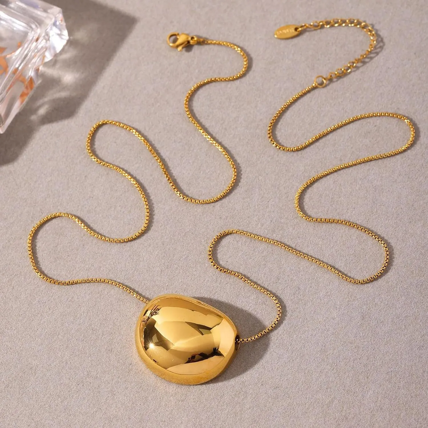 Mirror Pendant Necklace - Dual Tone Reflective Jewelry with Adjustable Chain