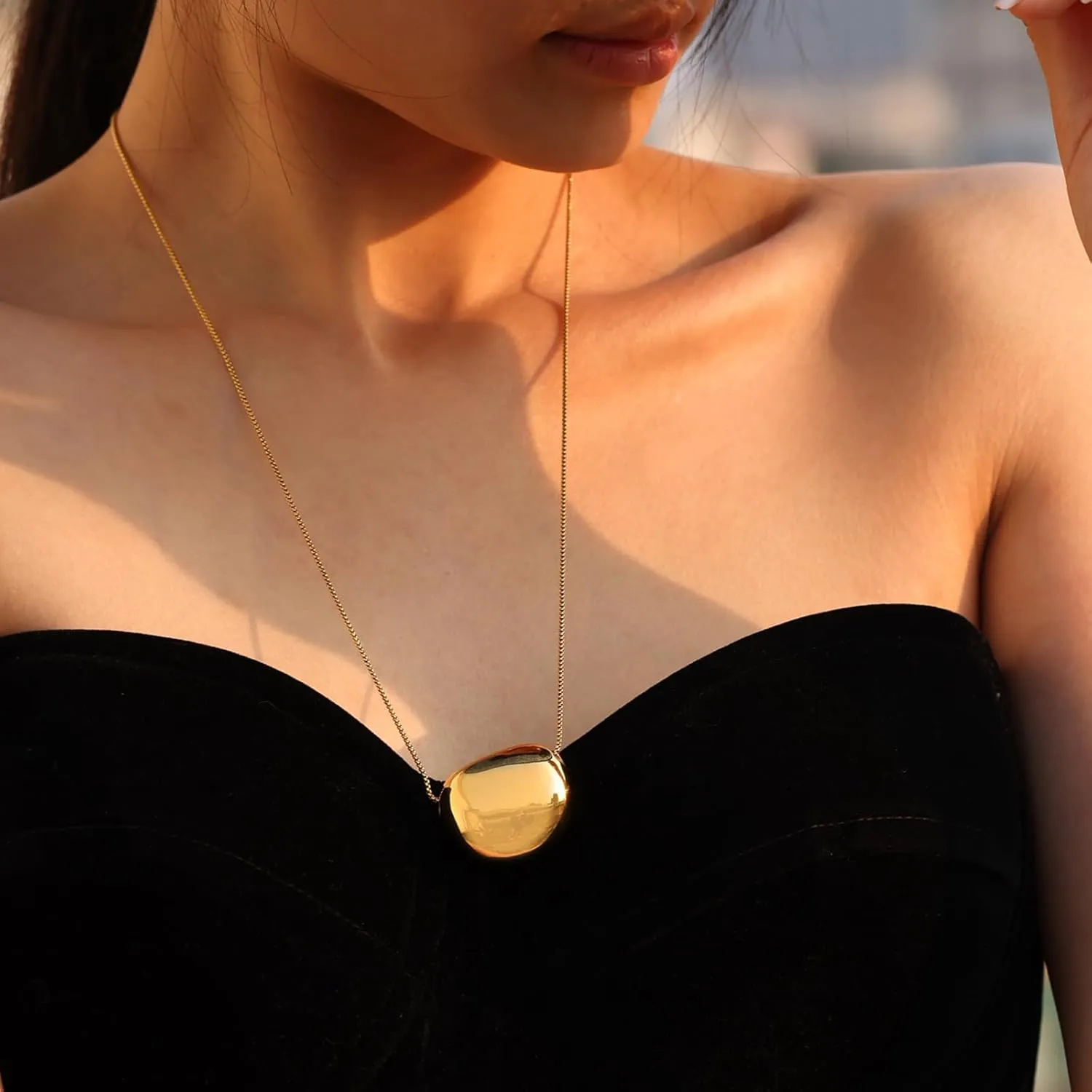 Mirror Pendant Necklace - Dual Tone Reflective Jewelry with Adjustable Chain