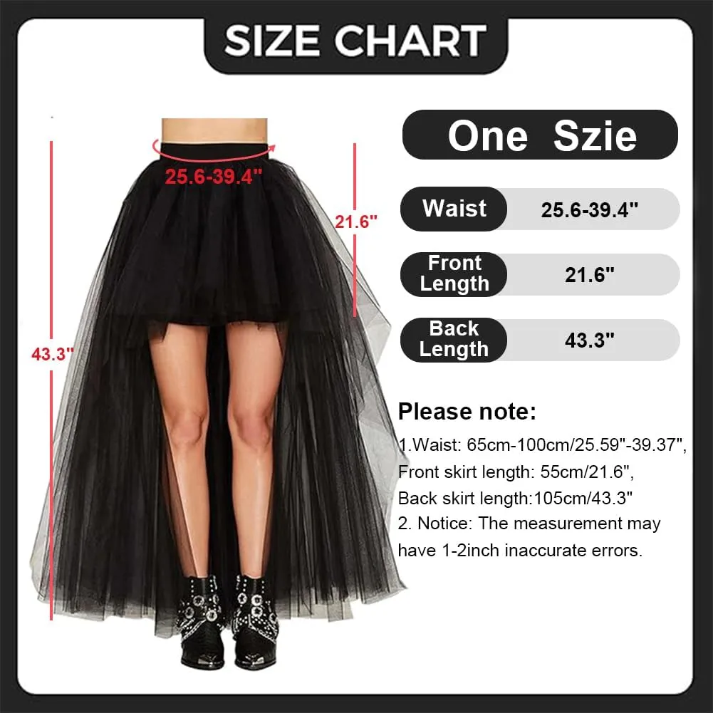 MisShow Women's Hi-Lo Long Tutu Tulle Bustle Skirt Elastic Waist Festival Party Skirt