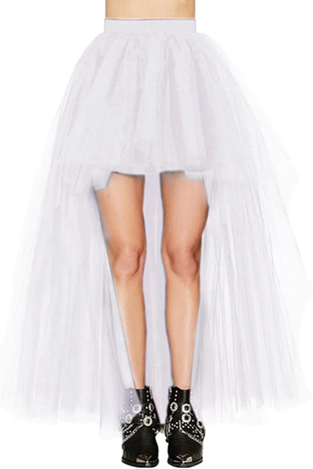 MisShow Women's Hi-Lo Long Tutu Tulle Bustle Skirt Elastic Waist Festival Party Skirt