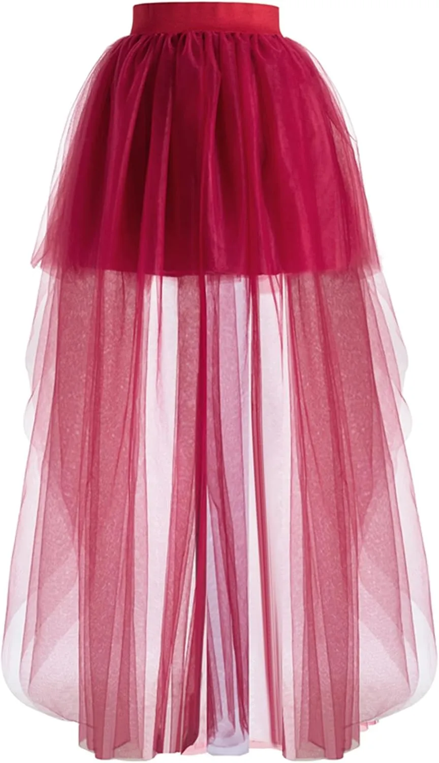 MisShow Women's Hi-Lo Long Tutu Tulle Bustle Skirt Elastic Waist Festival Party Skirt