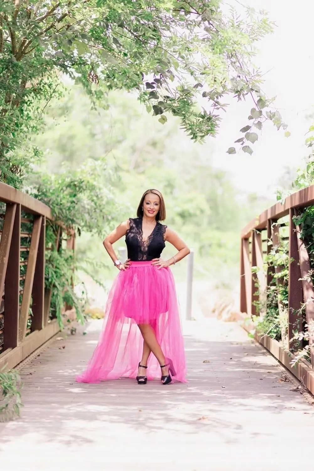 MisShow Women's Hi-Lo Long Tutu Tulle Bustle Skirt Elastic Waist Festival Party Skirt