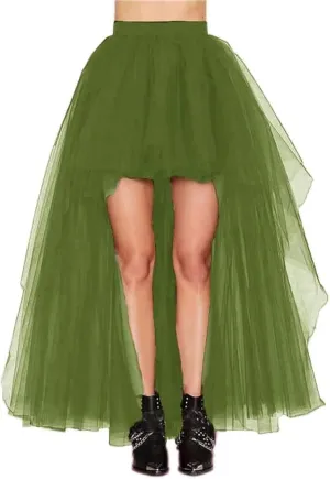 MisShow Women's Hi-Lo Long Tutu Tulle Bustle Skirt Elastic Waist Festival Party Skirt