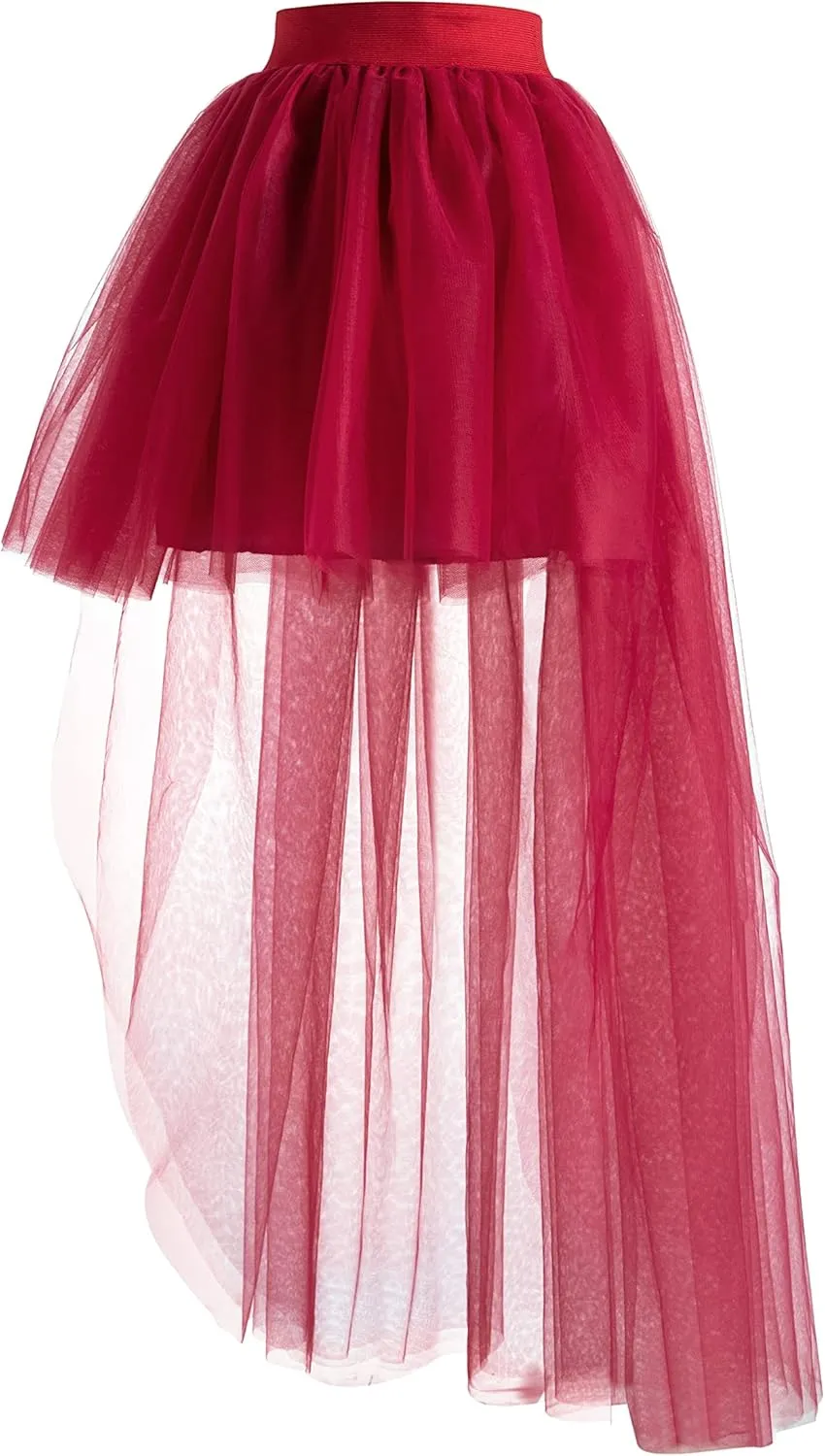 MisShow Women's Hi-Lo Long Tutu Tulle Bustle Skirt Elastic Waist Festival Party Skirt