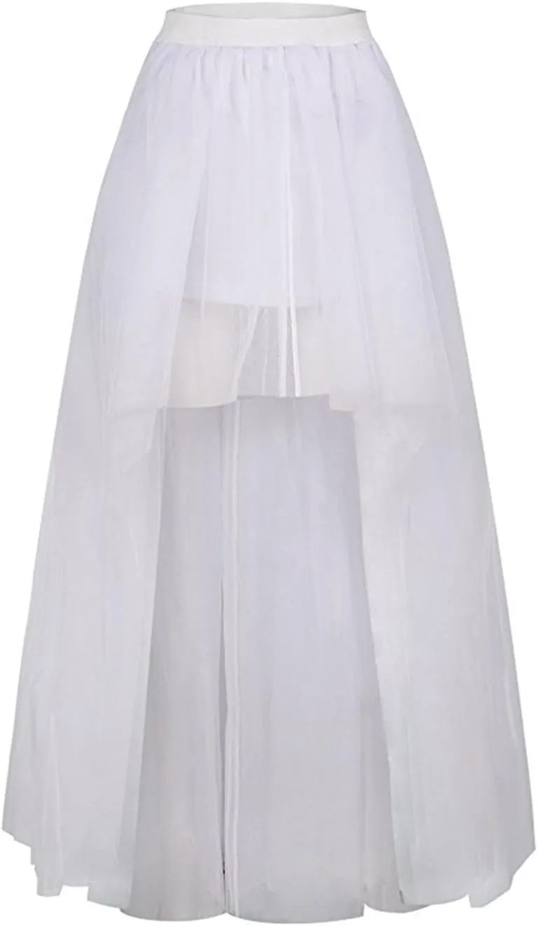 MisShow Women's Hi-Lo Long Tutu Tulle Bustle Skirt Elastic Waist Festival Party Skirt