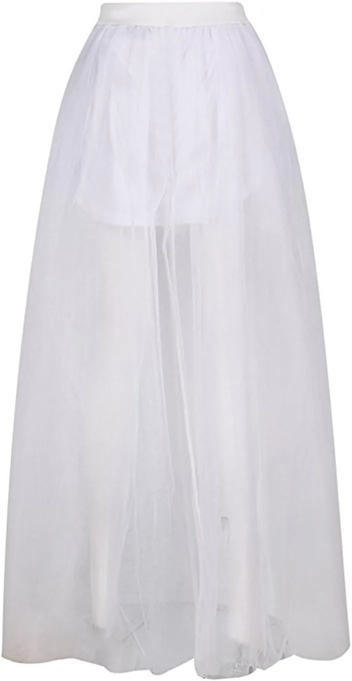 MisShow Women's Hi-Lo Long Tutu Tulle Bustle Skirt Elastic Waist Festival Party Skirt