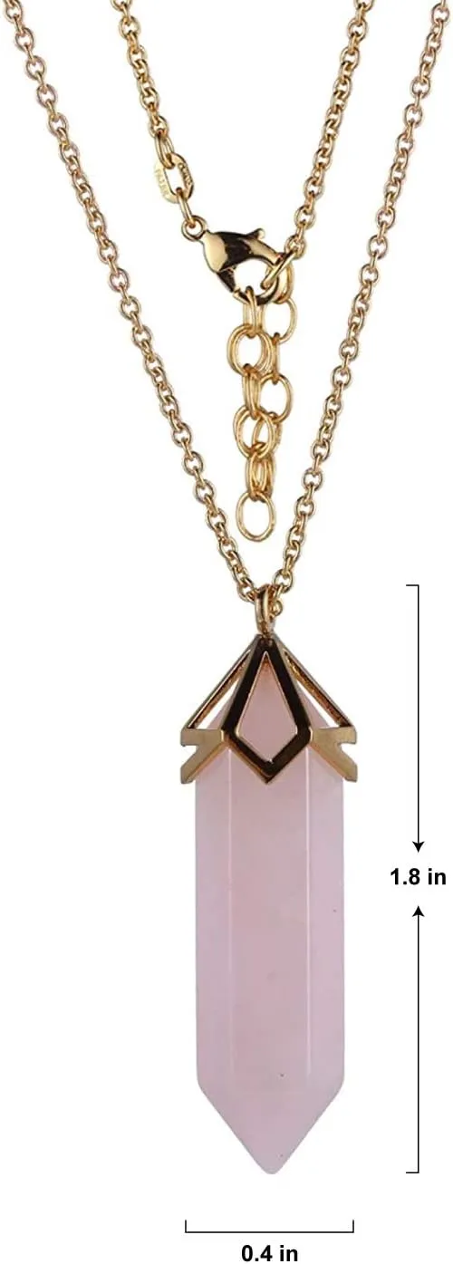 MORGAN & PAIGE Bronze 18K Gold, 14k Rose Gold or Rhodium Plated Hexagonal Crystal Pendant Necklace - Healing Chakra Necklaces for Women, Lab Created or Genuine Gemstones Gift 32 inch