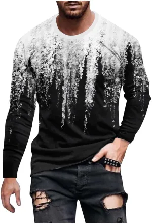 Muscularfit Mens Long Sleeve Shirts Casual Gradient Color Loose Pullover Graphic Tee Shirts Fall Fashion Athletic Sweatshirts