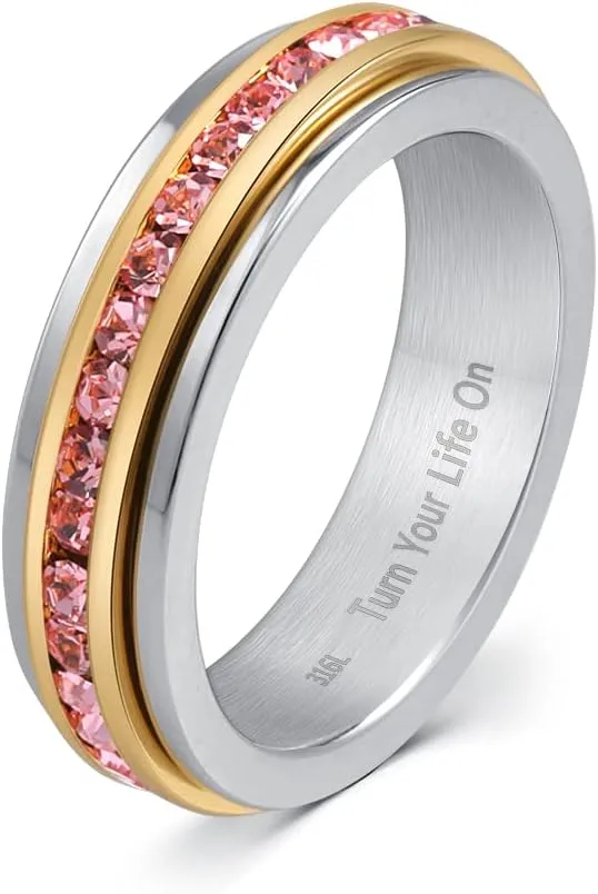Muses Art Design Fidget Rings, Anxiety Rings, Spinner Rings, Band Rings with Birthstone, Stainless Steel, Women and Men, Meditation Rings, Thumb Rings, Stress Relieving and Anxiety Reducing