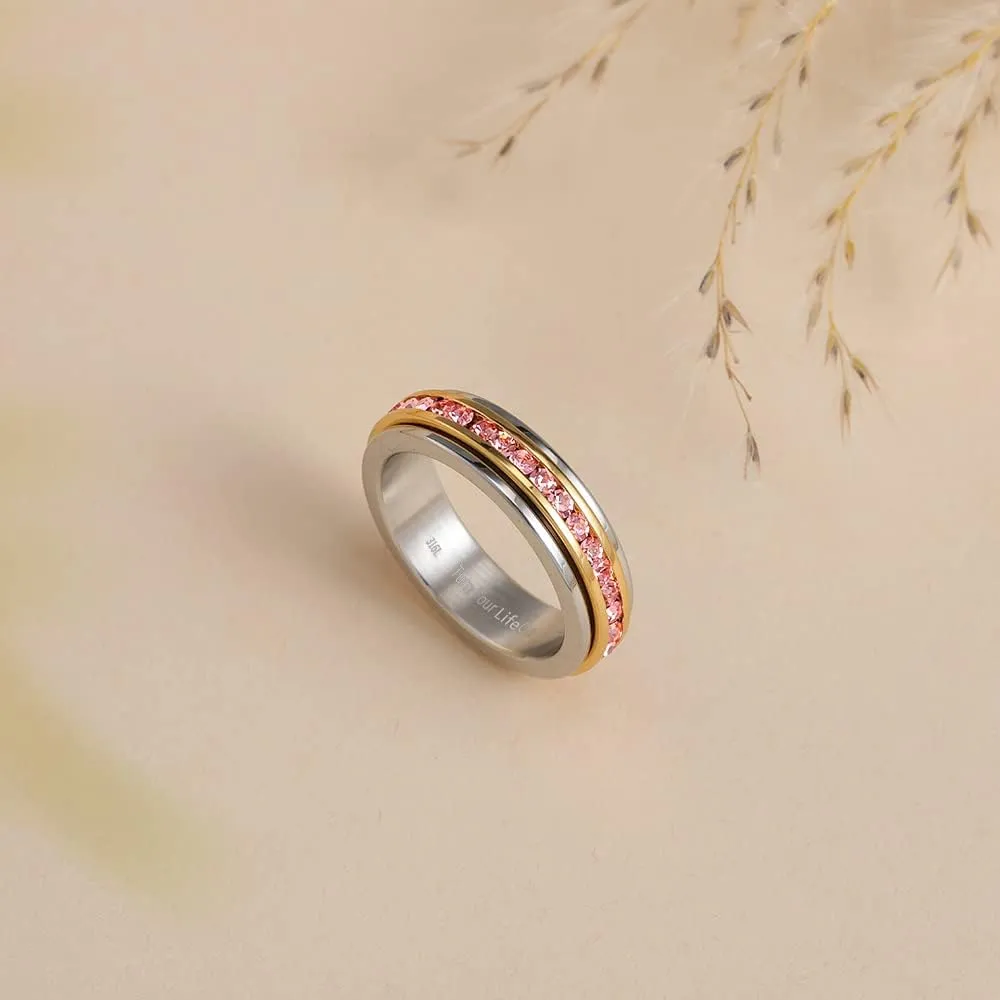 Muses Art Design Fidget Rings, Anxiety Rings, Spinner Rings, Band Rings with Birthstone, Stainless Steel, Women and Men, Meditation Rings, Thumb Rings, Stress Relieving and Anxiety Reducing