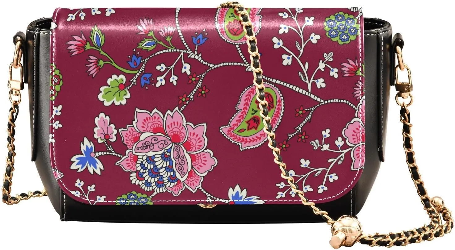National Flower Crossbody Bags for Women, Trendy Small Shoulder Bag, PU Leather Clutch Purse Underarm Handbag Satchel HandBag with Adjustable Metal Chain