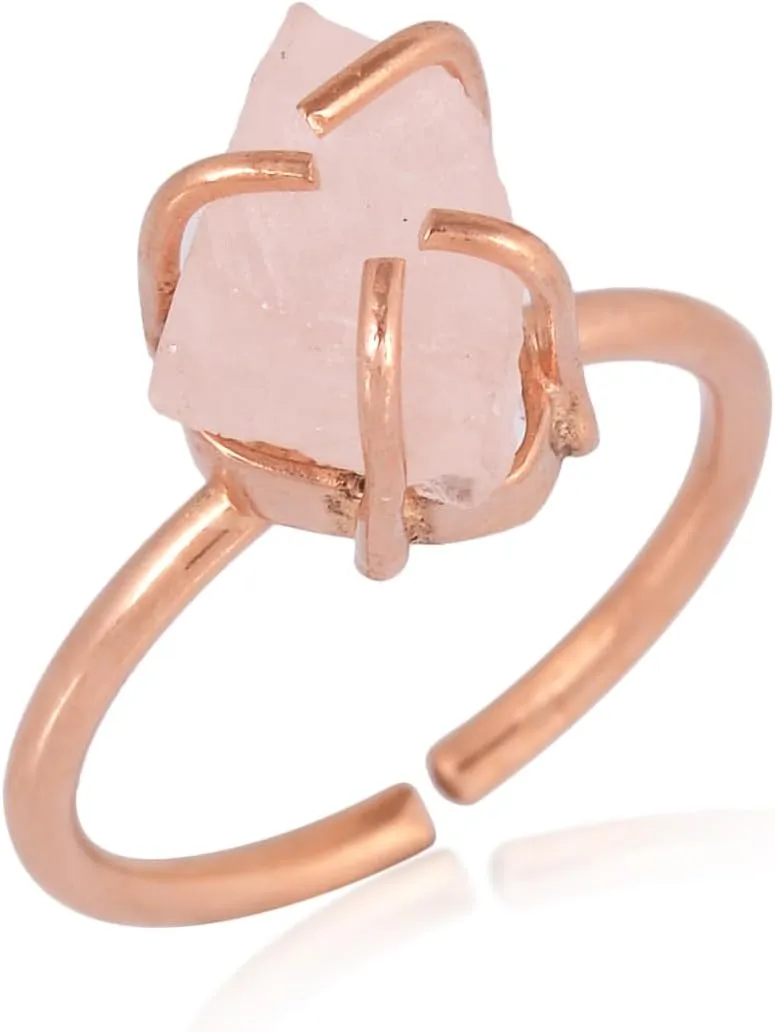 Natural Raw Rose Quartz Ring Gemstone, Rose Gold Filled Adjustable Size Chunky Stone Stackings, Rough Crystals, Birthstone, Pink Quartz, Healing Stones, Charming Women Jewelry
