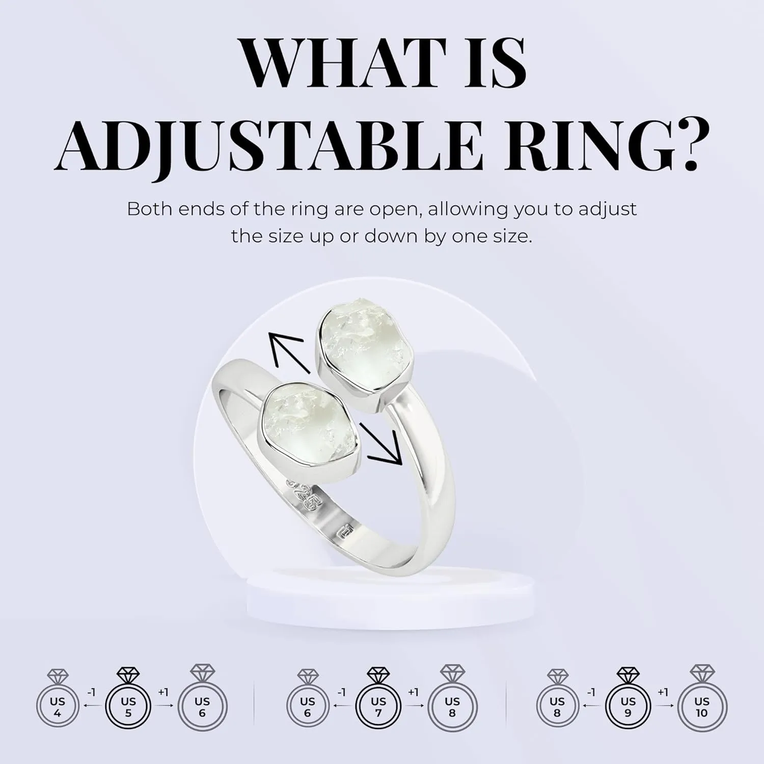 Natural Raw/Rough Rose Quartz 2 Stone Size Adjustable Stackable Twister Ring for Women in Sterling Silver, January Birthstone Jewelry Gifts for Her (Bezel-Set)