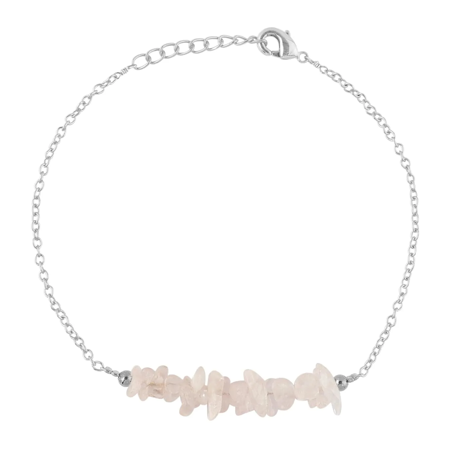 Natural Rose Quartz Chips Bar Bracelet, Healing Crystal, Silver Plated Raw Beads Bracelet, 7 1 inch Adjustable Chain, Gift For Her, Valentine Day Gift (Rose Quartz)