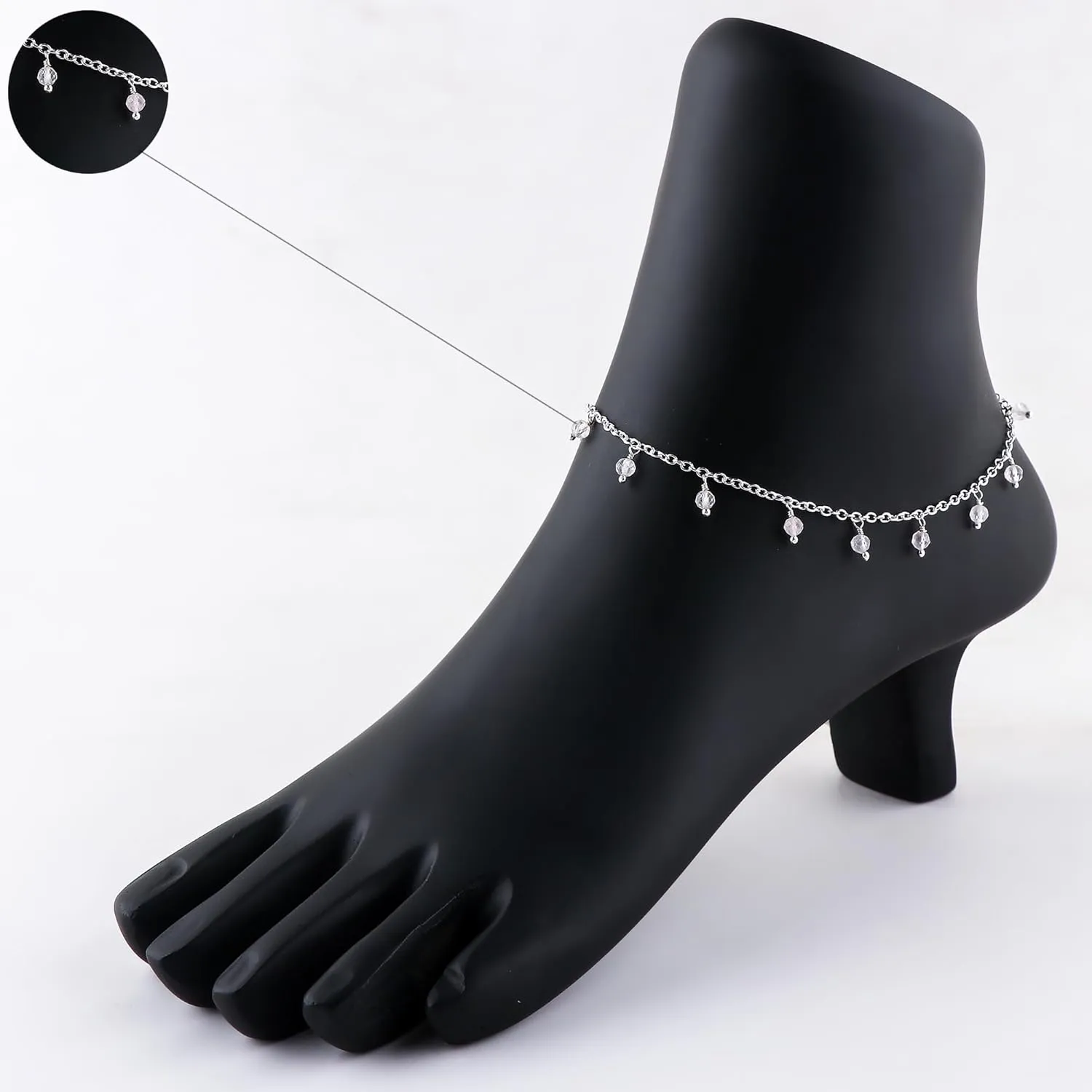 Natural Rose Quartz Gemstone Anklets, Handmade Jewelry, Hanging Beaded Ankle Bracelet, Silver Adjustable Chain, January Birthstone, Gift for Women, 9 1.50 inch