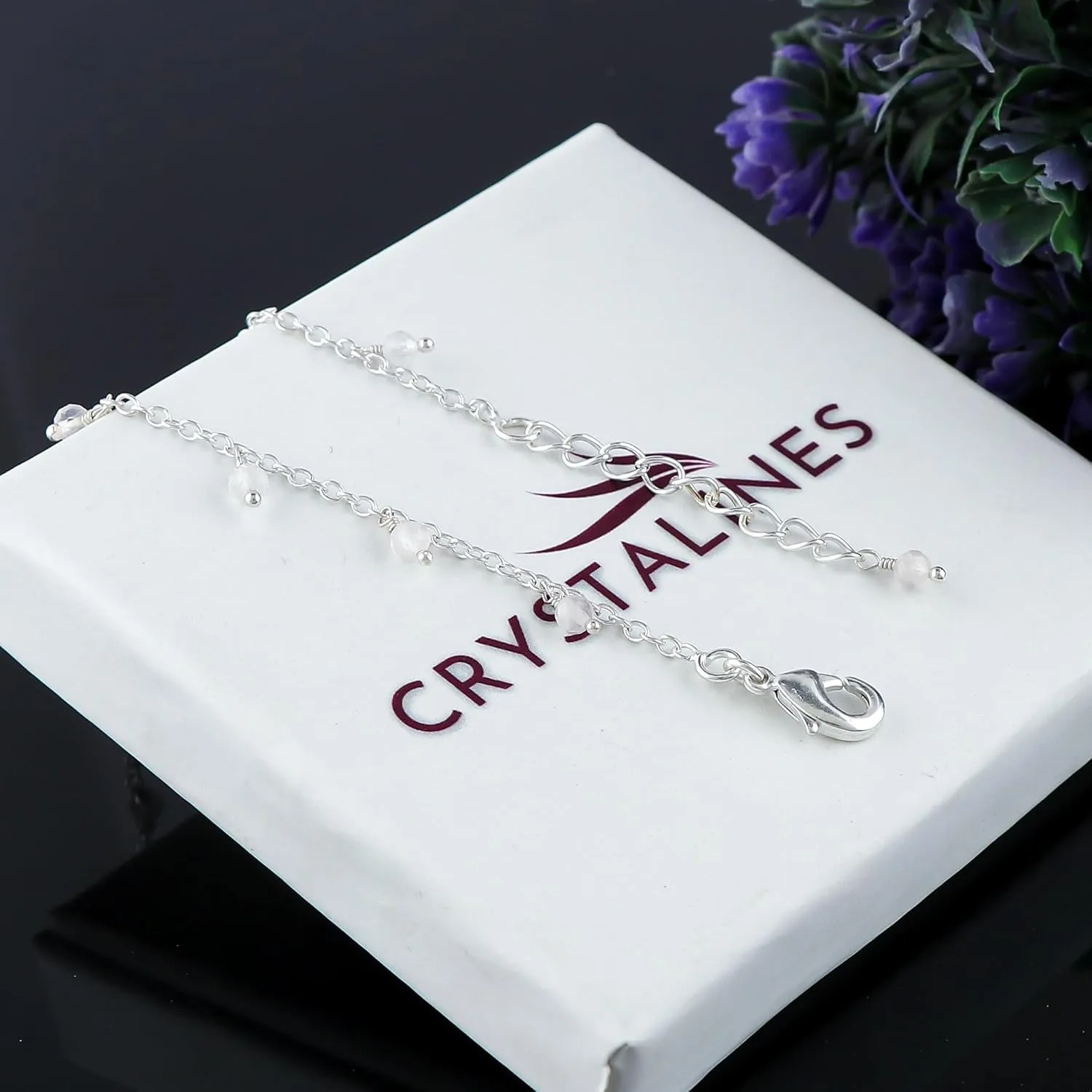 Natural Rose Quartz Gemstone Anklets, Handmade Jewelry, Hanging Beaded Ankle Bracelet, Silver Adjustable Chain, January Birthstone, Gift for Women, 9 1.50 inch