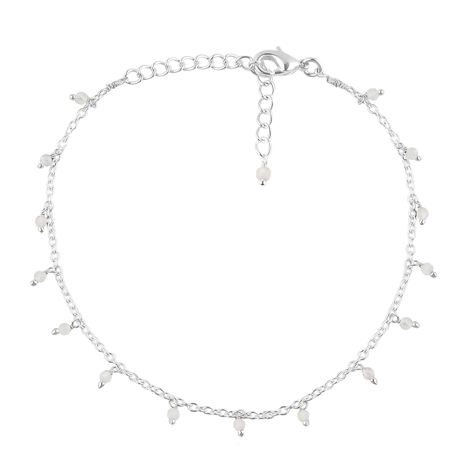 Natural Rose Quartz Gemstone Anklets, Handmade Jewelry, Hanging Beaded Ankle Bracelet, Silver Adjustable Chain, January Birthstone, Gift for Women, 9 1.50 inch