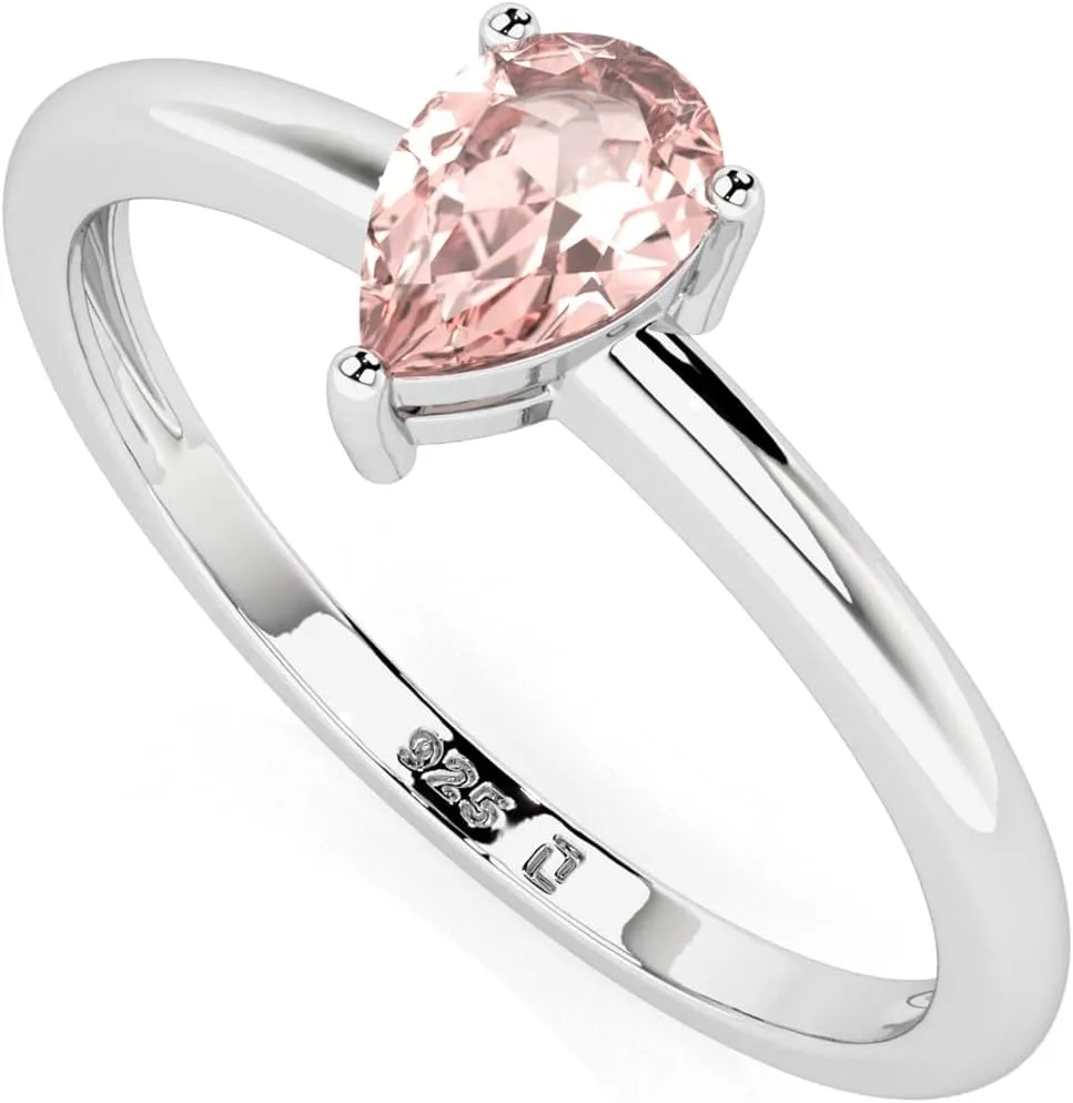 Natural Rose Quartz Stackable Ring for Women, Girls in Sterling Silver, January Birthstone Jewelry Gifts for Her (Round, Oval, Pear)