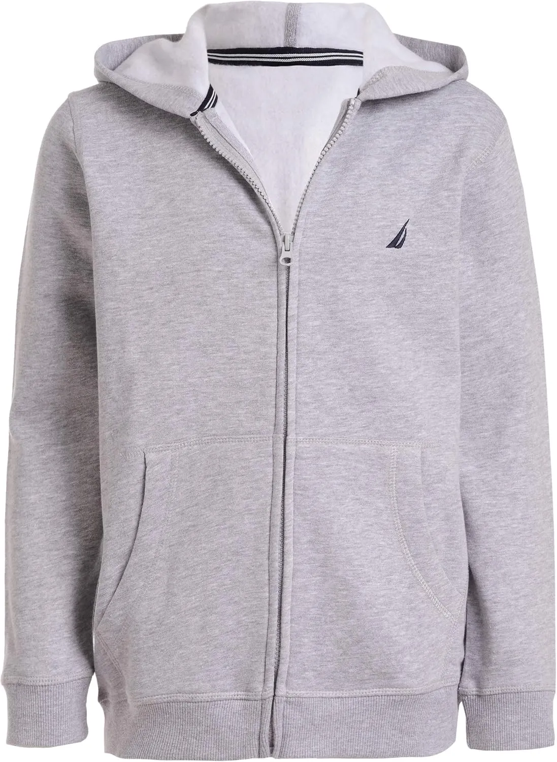 Nautica Boys' Zip Up Hoodie Sweatshirt, Signature Logo Design, Kangaroo Pockets, Made with Lightweight Fleece