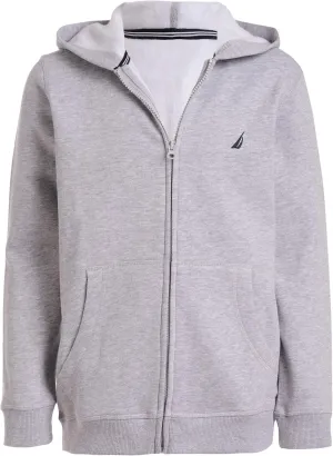 Nautica Boys' Zip Up Hoodie Sweatshirt, Signature Logo Design, Kangaroo Pockets, Made with Lightweight Fleece