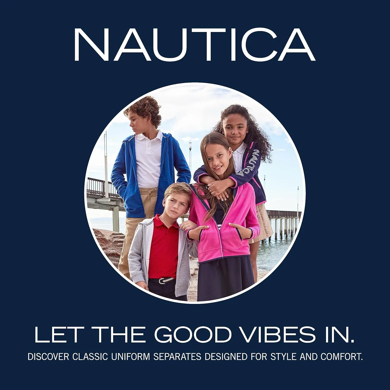Nautica Boys' Zip Up Hoodie Sweatshirt, Signature Logo Design, Kangaroo Pockets, Made with Lightweight Fleece