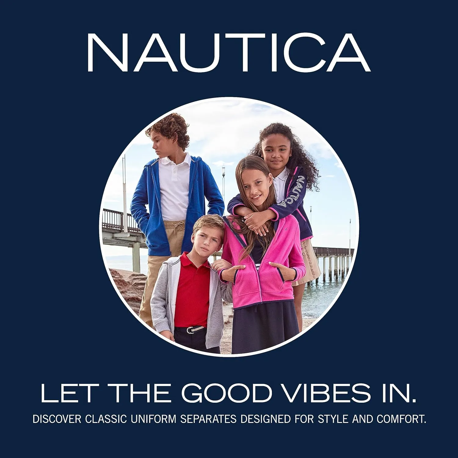 Nautica Boys' Zip Up Hoodie Sweatshirt, Signature Logo Design, Kangaroo Pockets, Made with Lightweight Fleece