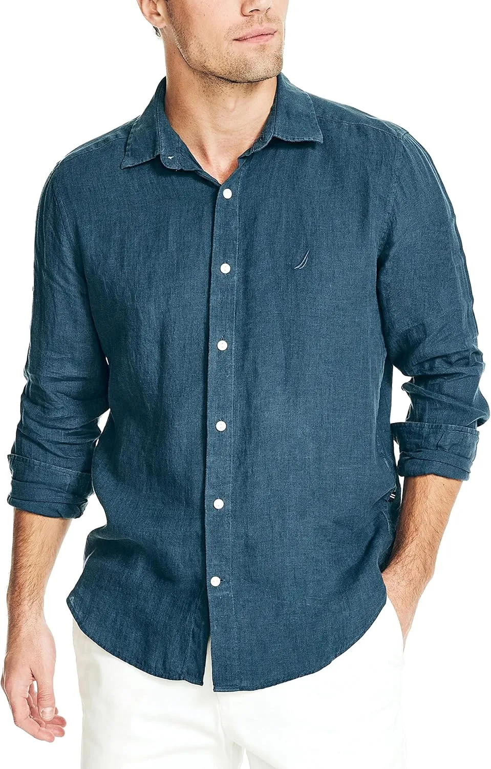 Nautica Men's Sustainably Crafted Classic Fit Linen Shirt