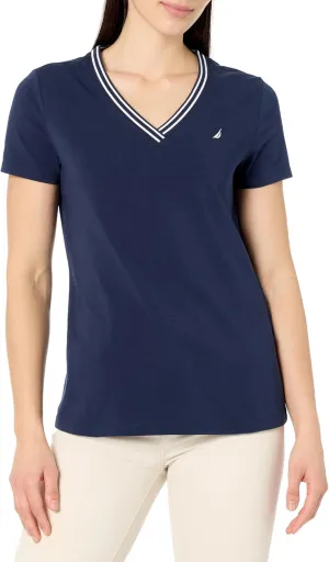Nautica Women's Solid V-Neck Short Sleeve T-Shirt