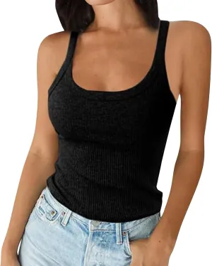 NBXNZWF Women's Ribbed Tank Tops Sleeveless Stretchy 2025 Summer Casual U-Neck Camisole Spaghetti Strap Cami Undershirts