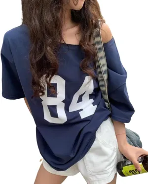 Off The Shoulder Tops for Women Short Sleeve Y2K Jersey Number Graphic Oversized Tshirts E-Girl Tees