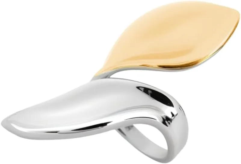 OIDIMS 2 Tone Leaf Wrap Open Ring for Women Gold/Silver Plated Leaves Adjustable Stacking Rings Hypoallergenic Comfort Fit Promise Jewelry Statement Band for Thumb Middle Finger Engagemnt