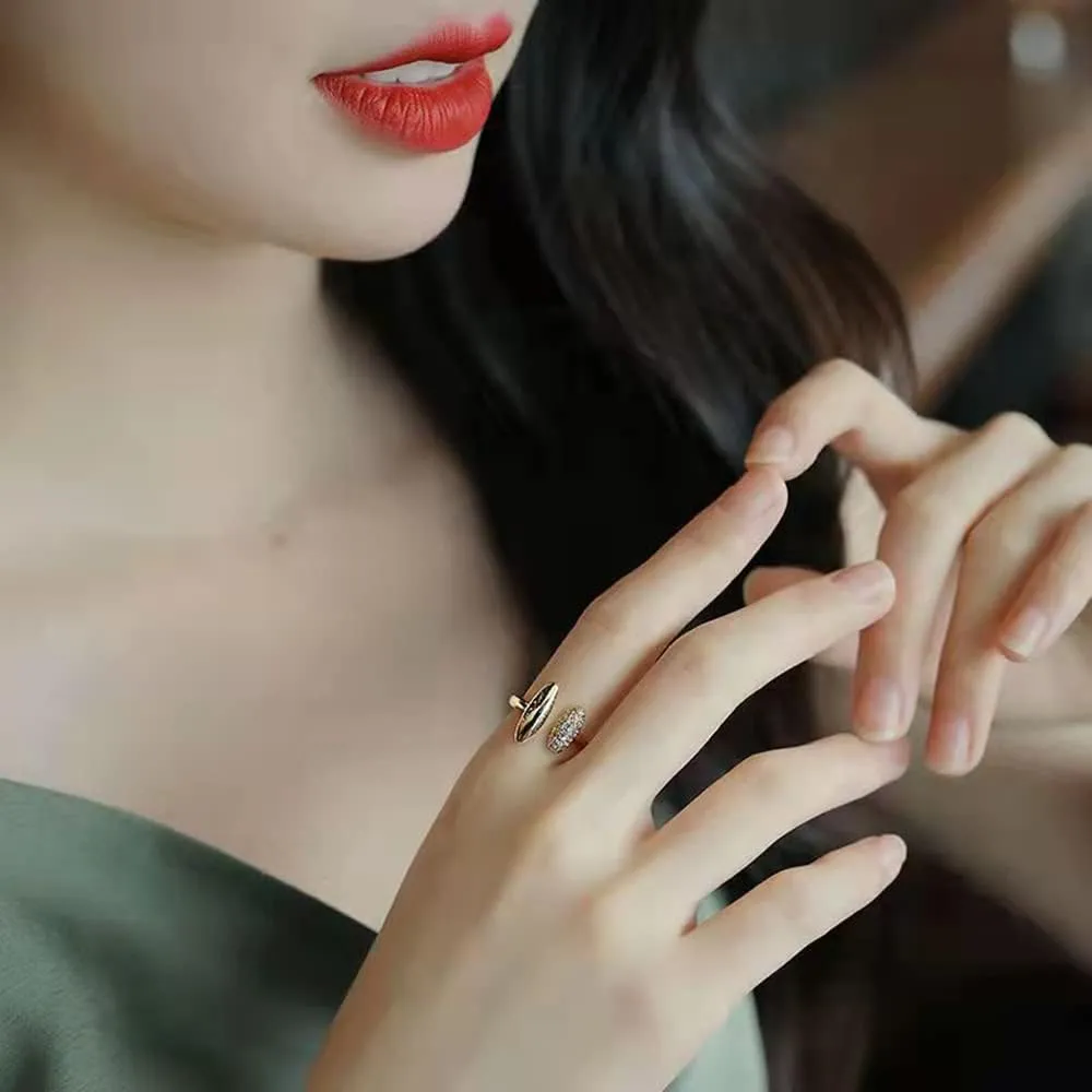 OIDIMS Fashion Oval Gold Ring for Women Cubic Zirconia Crystal Wedding Stacking Open Rings Adjustable Extendable Statement Finger Band Dainty Gift for Mom Promise Birthday Party Jewelry