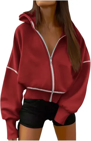 Oversized Hoodies For Women Loose Fit Full Zip Oversized Jacket Lightweight Baggy Casual Trendy Pullover Sweatshirt