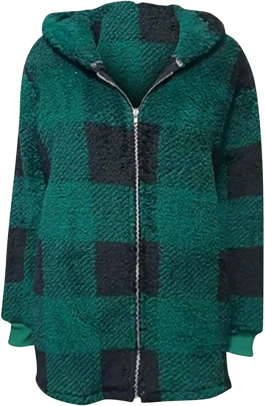 Oversized Sherpa Jacket Women Plus Size Plaid Fleece Full Zip Winter Coat Comfy Fuzzy Cardigan Sweater Hooded Outwear
