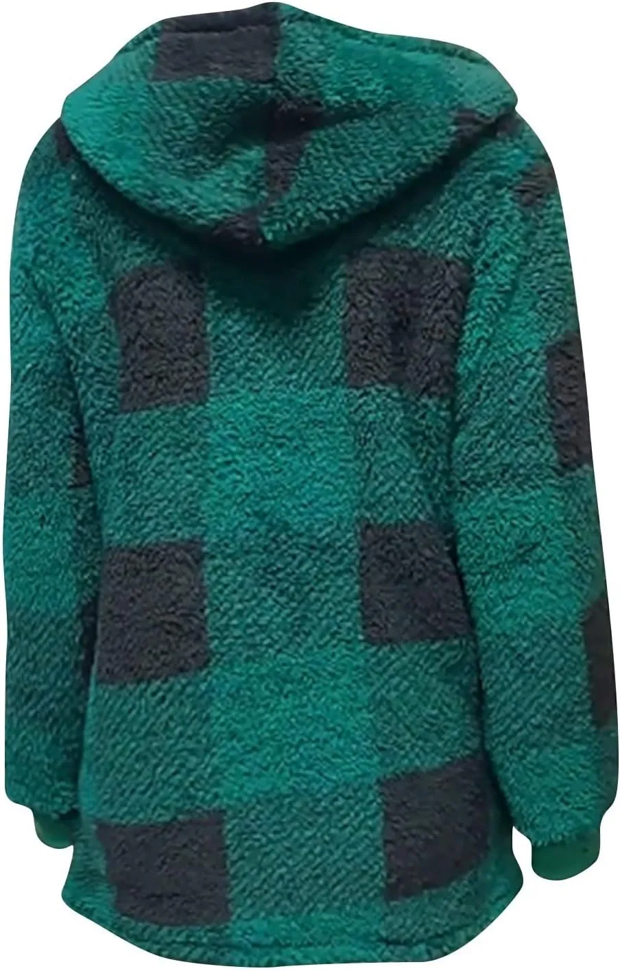 Oversized Sherpa Jacket Women Plus Size Plaid Fleece Full Zip Winter Coat Comfy Fuzzy Cardigan Sweater Hooded Outwear