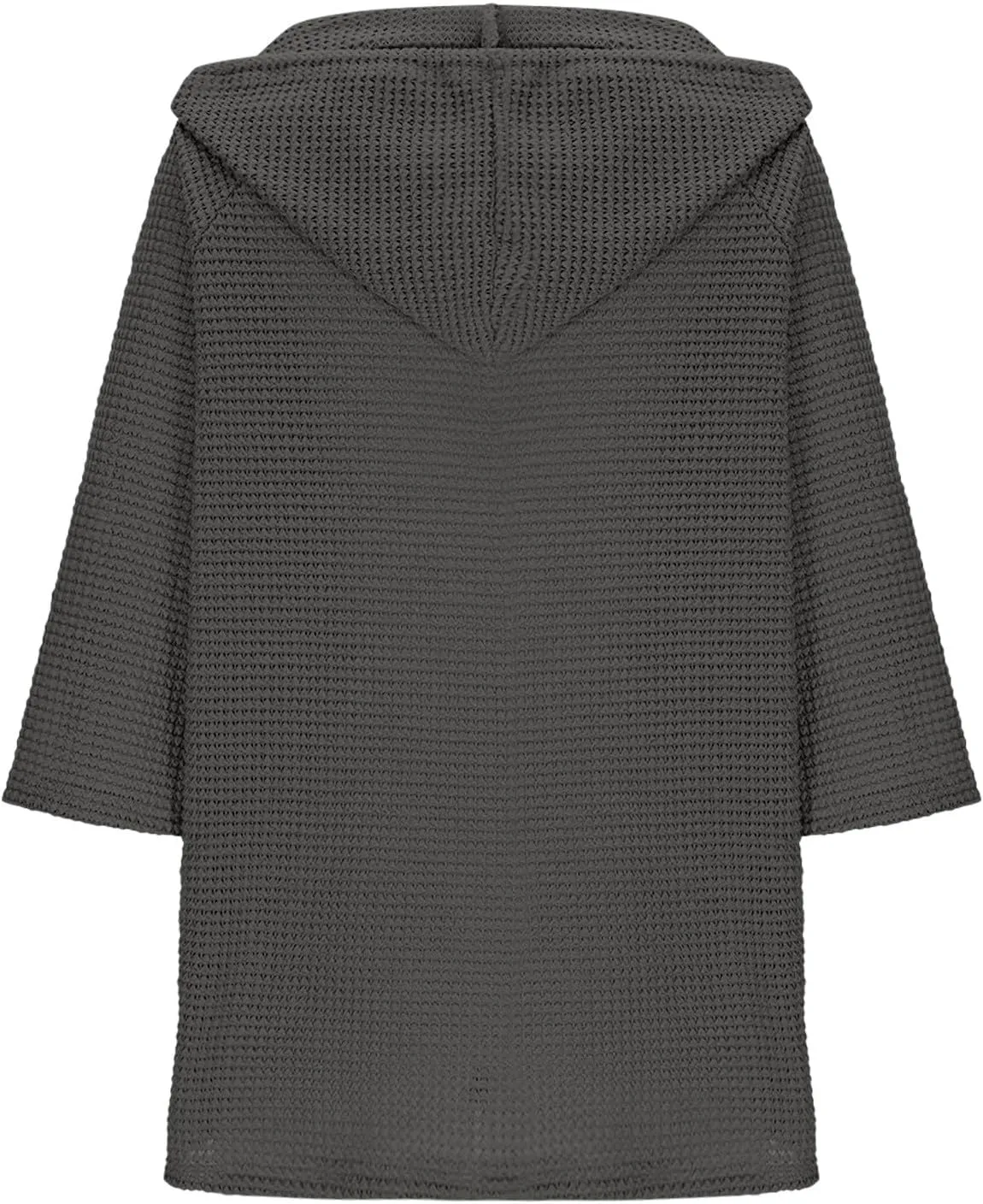 Oversized T Shirts for Women 3/4 Sleeve Waffle Button Down Tops Drawstring Hooded Henley V Neck Tshirts Cute Hoodies