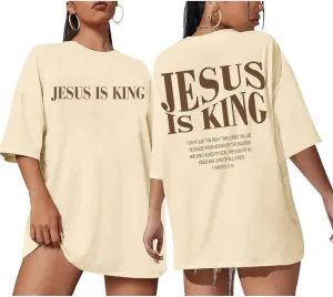 Oversized Tshirts for Women Christian Jesus is King Shirt Faith Religious Sayings Tees Loose Casual Bible Verse Tops