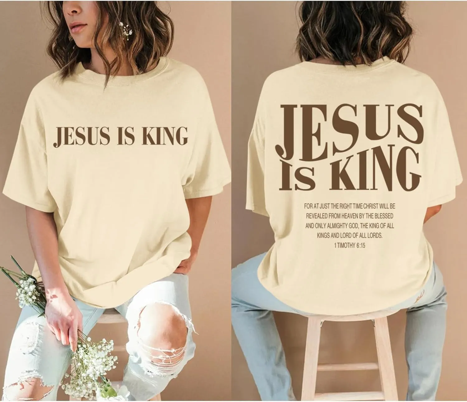 Oversized Tshirts for Women Christian Jesus is King Shirt Faith Religious Sayings Tees Loose Casual Bible Verse Tops