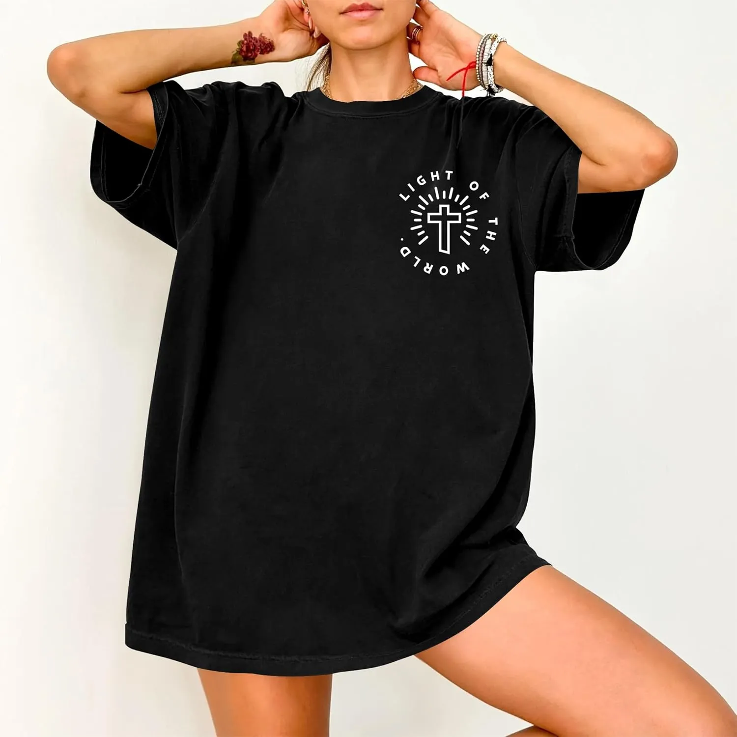 Oversized Tshirts for Women Christian Shirts Faith Over Fear Shirt Short Sleeve Jesus Tees Loose Casual Religious Tops