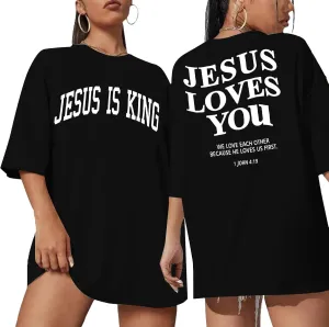 Oversized Tshirts for Women Christian Shirts Faith Over Fear Shirt Short Sleeve Jesus Tees Loose Casual Religious Tops