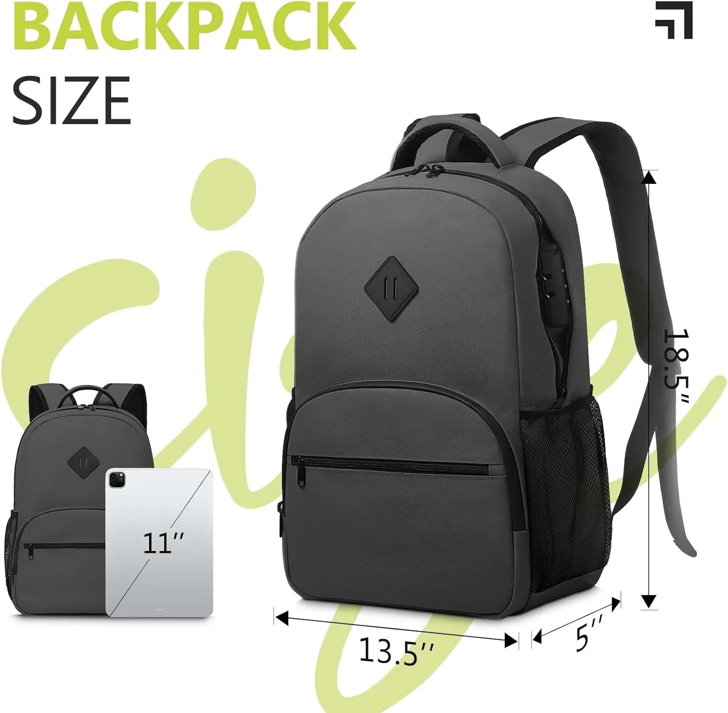 OZCHIN Backpack With Combination Lock, Double Sealed Zipper Classics Carbon Lined Travel Backpack Great Gifts for Men Women (Black)