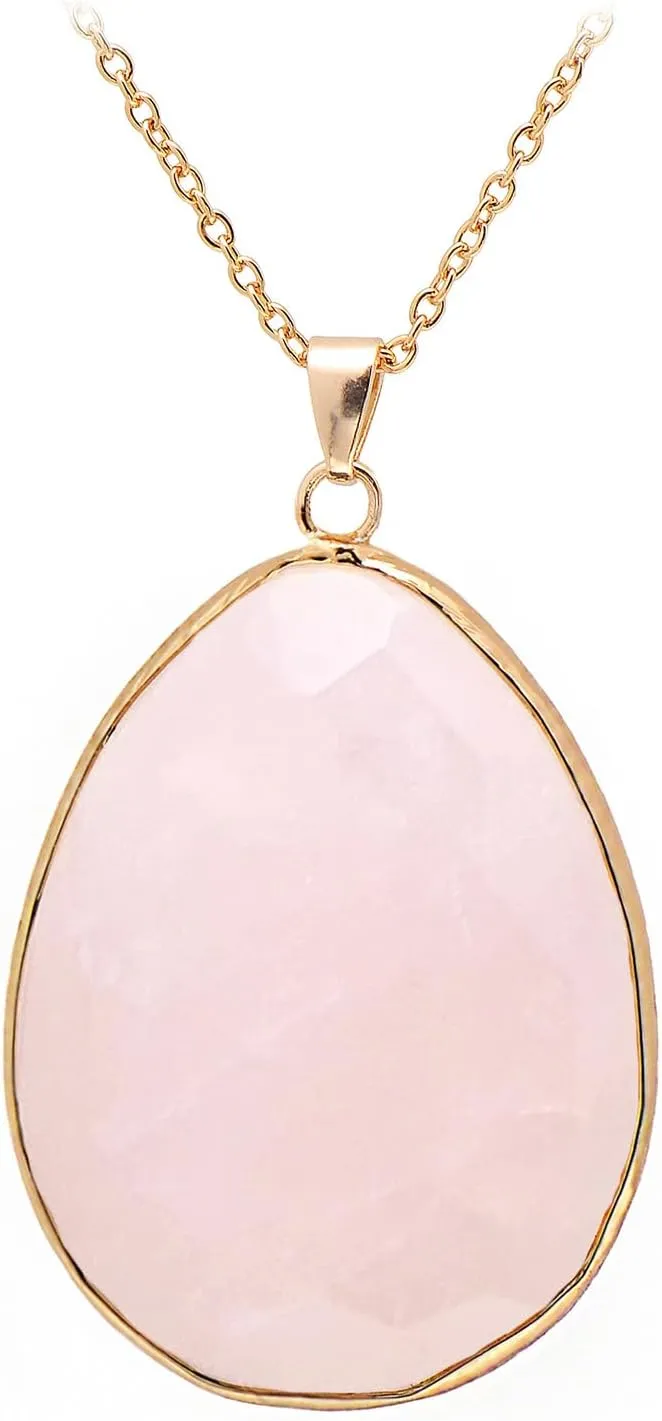 Paialco Faceted Cut Natural Crystal Big Flat Drop Pendant Necklace, Yellow Gold Gilt