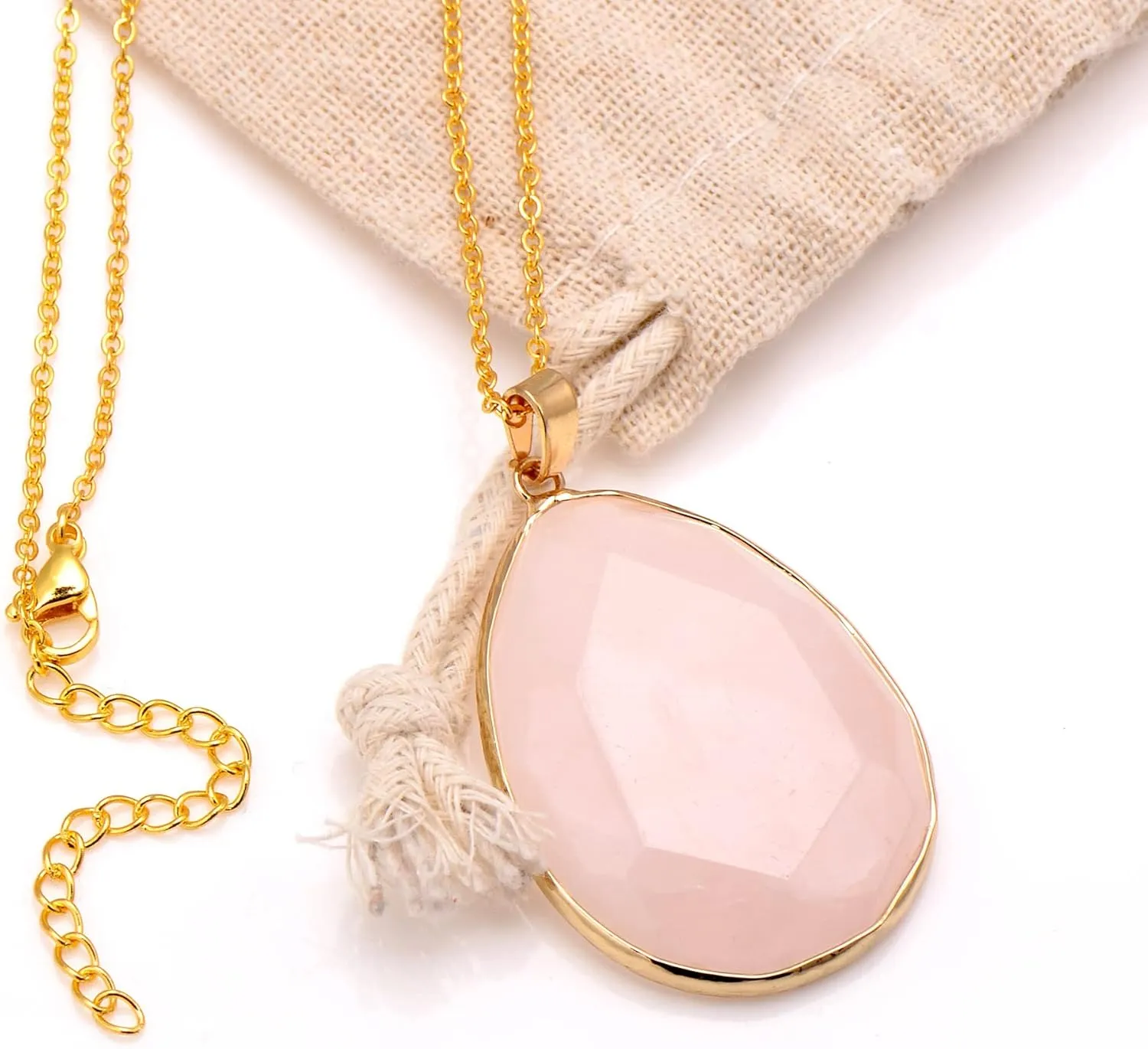 Paialco Faceted Cut Natural Crystal Big Flat Drop Pendant Necklace, Yellow Gold Gilt