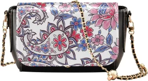 Paisley Blue Red Flowers Pattern Crossbody Bags for Women, Trendy Small Shoulder Bag, PU Leather Clutch Purse Underarm Handbag Satchel HandBag with Adjustable Metal Chain