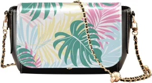 Palm Leaves Pattern Crossbody Bags for Women, Trendy Small Shoulder Bag, PU Leather Clutch Purse Underarm Handbag Satchel HandBag with Adjustable Metal Chain