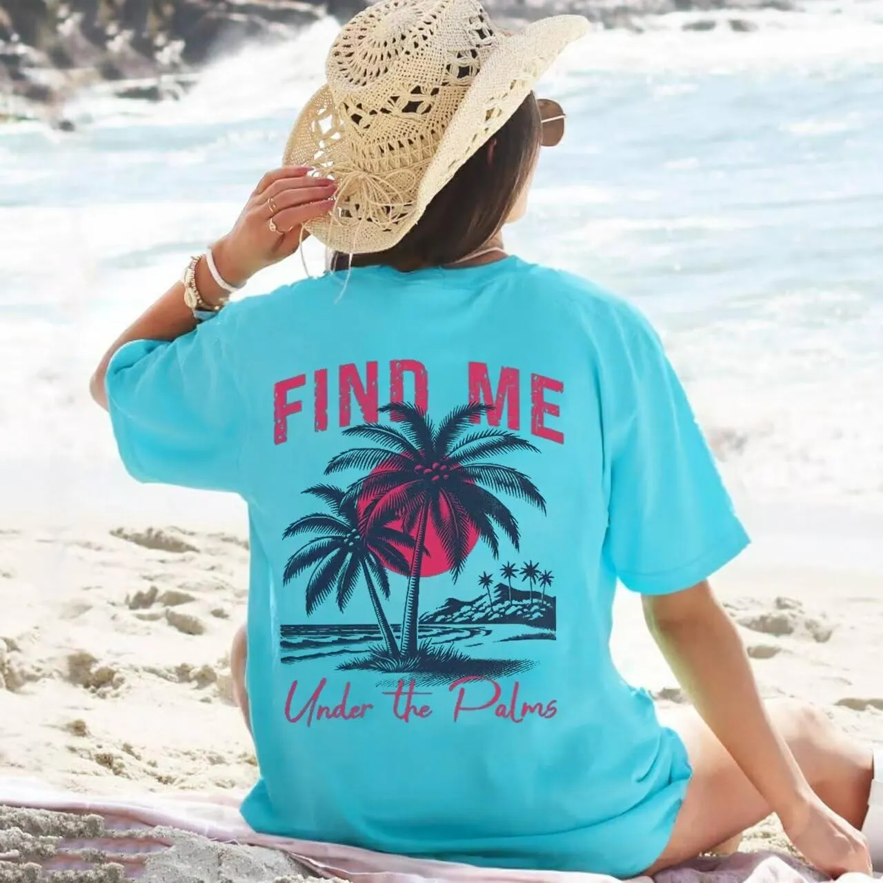 Palm Tree Beach Oversized T Shirt Womens Funny Summer Hawaiian Beach Graphic Shirts Trendy Tropical Vacation Tee Tops