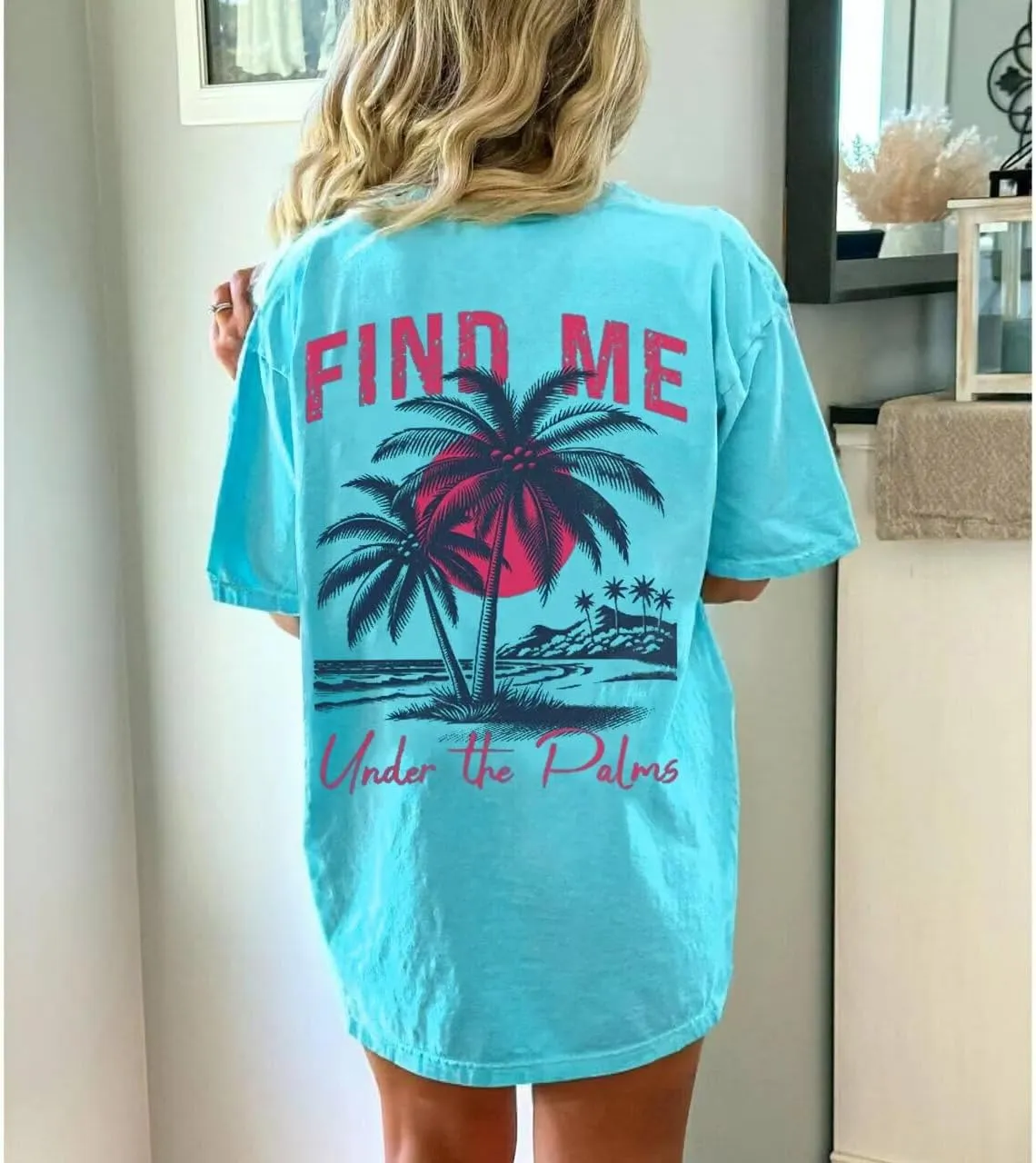 Palm Tree Beach Oversized T Shirt Womens Funny Summer Hawaiian Beach Graphic Shirts Trendy Tropical Vacation Tee Tops