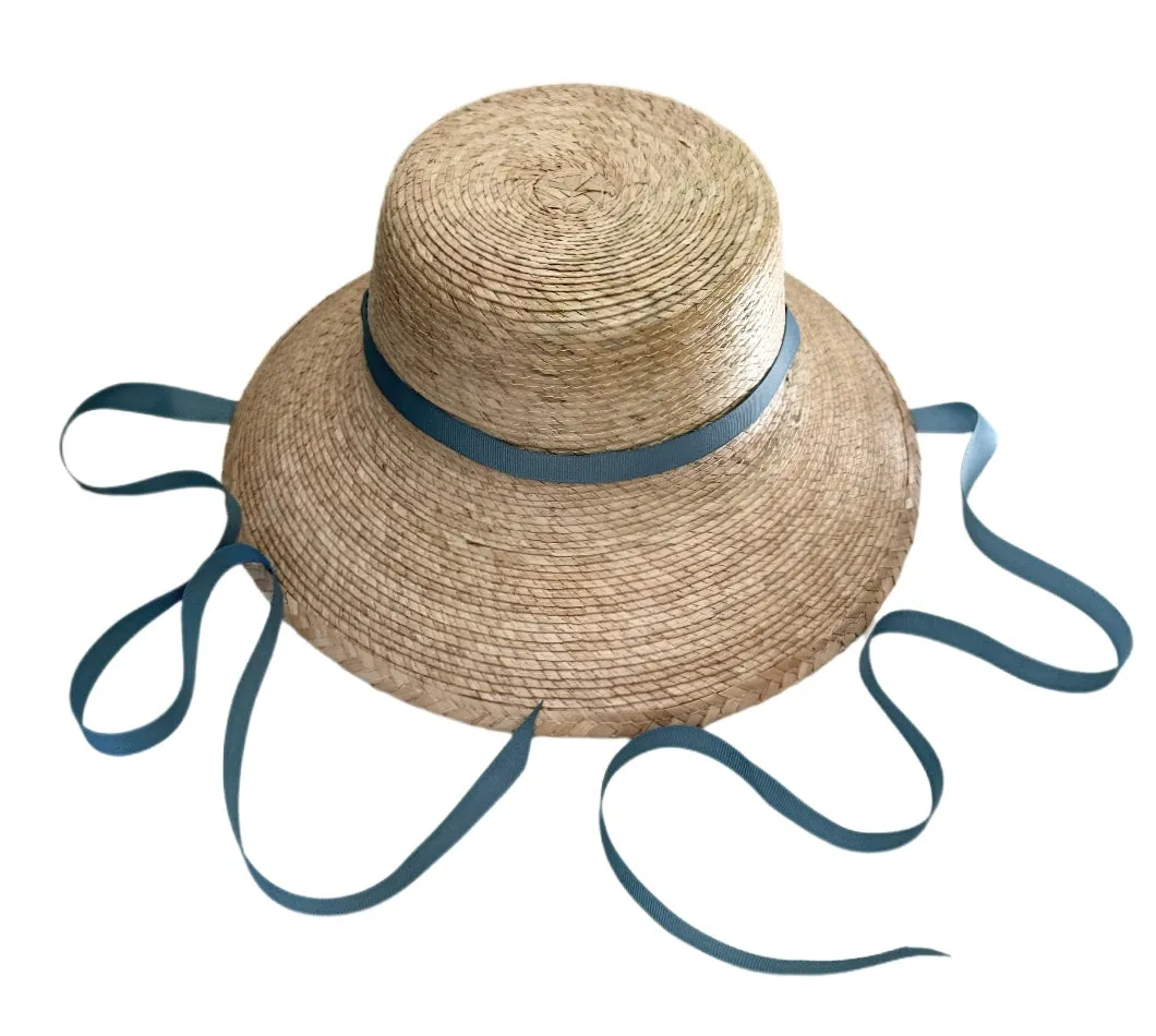 Palmetto Little Girl’s Hat - Long & Thin French Blue Grosgrain Ribbon