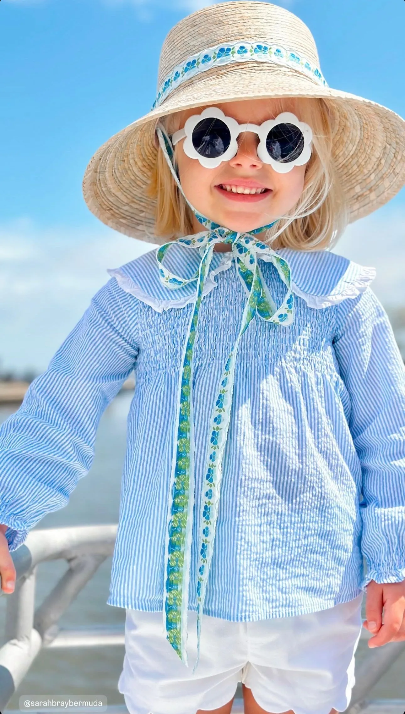 Palmetto Little Girl’s Hat - Long & Thin French Blue Grosgrain Ribbon
