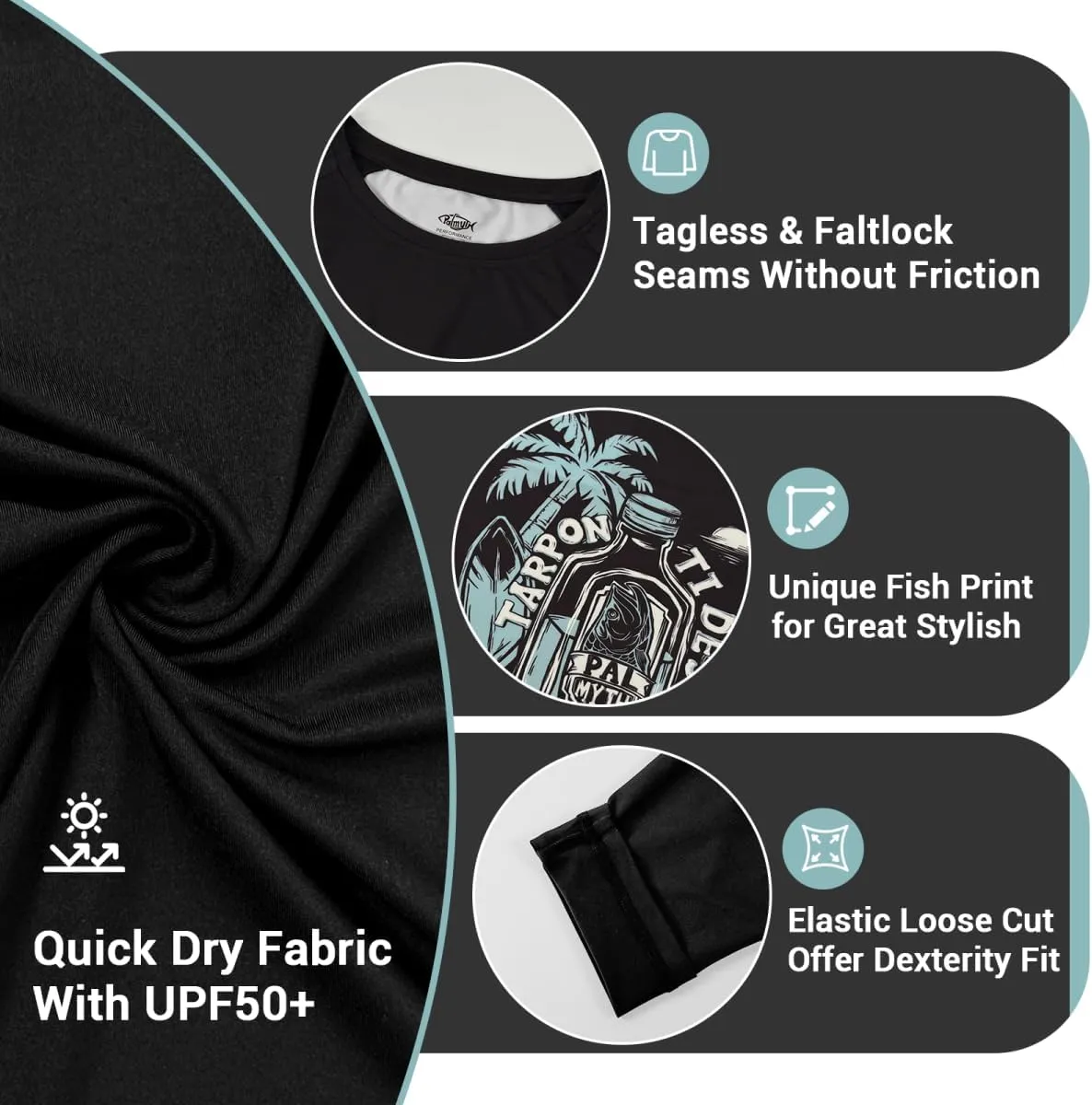 Palmyth Mens Fishing Shirts Long Sleeve Sun Protection Shirts UPF 50  Rash Guard T-Shirt Tee